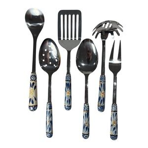 Temp-tations by Tara 5 Piece Set Old World Blue +1 Serving Cooking Utensil Set